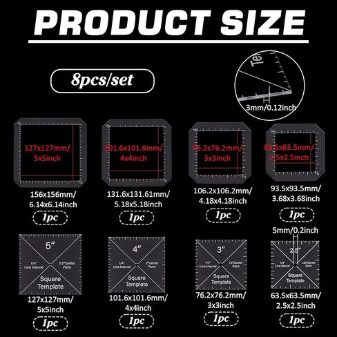 قالب ممر مربعة لـ Benecreat 8pcs ، 2.5/3/4/5/5 بوصة دليل كتلة لحاف أكريليك DIY لحرف قطع اليدين DIY ، سميكة 2.7 ملم in Saudi Arabia