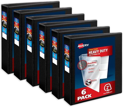 Avery Heavy-Duty View 3 Binders Ring ، حلقات مائلة لمسة 2 بوصة ، وسعة 530 ورقة ، ودورة ، وعمود العمود الفقري بعرض 2.8 بوصة ، وغطاء واضح وعمود في العمود الفقري ، والتجمع الأسود (6 عبوات من 79692) in Kuwait
