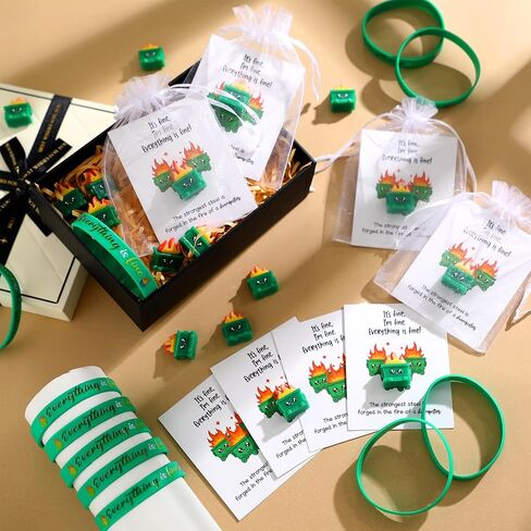 120 Pcs Mini Dumpster Fire Set Support Gift Employee Appreciation Gift Inspirational Bracelet Thank You Note Card with Organza Office Desk Decor for Staff Volunteer Friends Coworker in Saudi Arabia