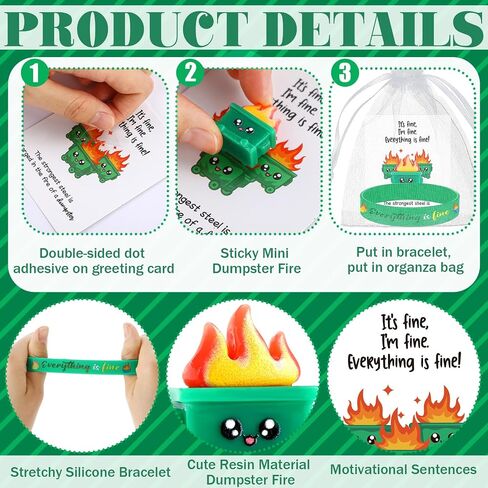 120 Pcs Mini Dumpster Fire Set Support Gift Employee Appreciation Gift Inspirational Bracelet Thank You Note Card with Organza Office Desk Decor for Staff Volunteer Friends Coworker in Saudi Arabia