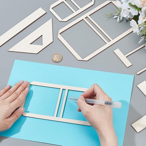 AHANDMAKER Bookbinding Easy Scrapbooking Tool, Wood L-Shaped Ruler T-Shaped Ruler Spacing Guide Corner Cutting Square Set, Bookbinding Tool for Portable Notebook Journal Handbook Making in Saudi Arabia