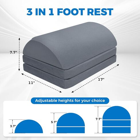 Foot Rest for Under Desk at Work with 3 Adjustable Heights Foam Under Desk Footrest with Washable Cover,Foot Stools for Office,Home and Car,Grey in Kuwait
