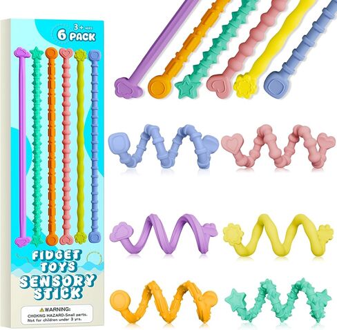 ألعاب Toys الحسية للأطفال البالغين ، 6pcs ألعاب حسية سيليكون مهدئة ، وعصا تململ مرنة للاضطرابات ADHD التوحد ، يجب أن يكون لديها لعبة مريحة للسفر والفصول الدراسية in Kuwait