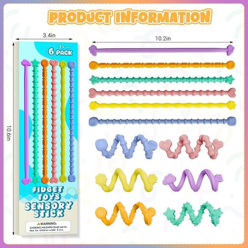 ألعاب Toys الحسية للأطفال البالغين ، 6pcs ألعاب حسية سيليكون مهدئة ، وعصا تململ مرنة للاضطرابات ADHD التوحد ، يجب أن يكون لديها لعبة مريحة للسفر والفصول الدراسية in Kuwait