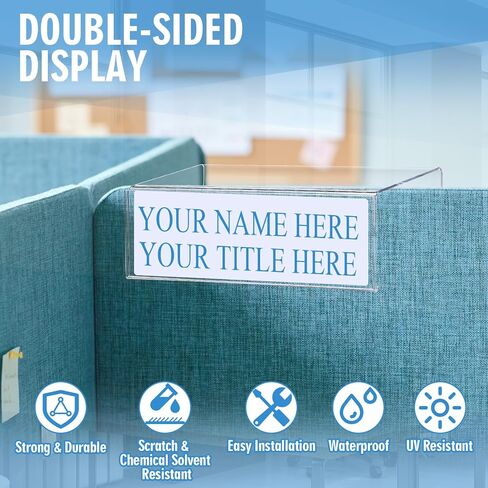 Kathfly 4 Pcs Single-Sided Acrylic Cubicle Name Plate Holders Clear Plastic Name Plate Holder for Office Home Classroom Library 8.5 x 2.5 x 3 Inch in Saudi Arabia