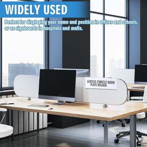 Kathfly 4 Pcs Single-Sided Acrylic Cubicle Name Plate Holders Clear Plastic Name Plate Holder for Office Home Classroom Library 8.5 x 2.5 x 3 Inch in Saudi Arabia