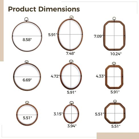 DIY Vintage Cross Stitch Frames, Embroidery Stitch Frames Set, Hand Embroidery and Home Décor, Octagonal, Rectangular, Oval, Round Shapes Including, 9 Pcs in Saudi Arabia