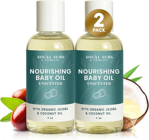 SoCal Suds & Company - Natural & Organic Baby Oil - Moisturizing Nourishing Oil for Delicate Tender Skin - Vitamin-Enriched with Jojoba and Sunflower Oils - Gentle Sensitive Newborn - Unscented, 4oz in Saudi Arabia