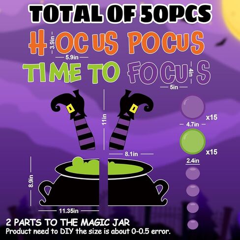 50pcs alloween paper cletouts witch cauldron hocus pocus الوقت لتركيز زخرفة لوحة الإعلانات مع 100pcs Glue Points for Halloween Party Charroom in Kuwait