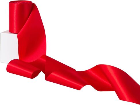 Q&J Fabric Co 3'' Wide Shiny Satin Ribbon 25 Yards/Roll Red Large Polyester Gift Wrap Ribbon Smooth for Crafts Bows Chair Sash Cake Bouquets Wedding Party Decoration Floral Sewing in Saudi Arabia