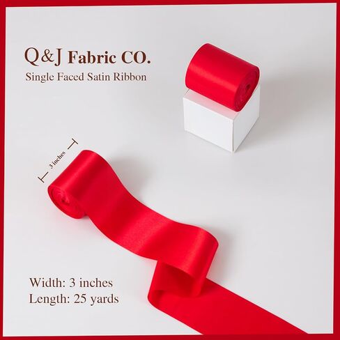 Q&J Fabric Co 3'' Wide Shiny Satin Ribbon 25 Yards/Roll Red Large Polyester Gift Wrap Ribbon Smooth for Crafts Bows Chair Sash Cake Bouquets Wedding Party Decoration Floral Sewing in Saudi Arabia
