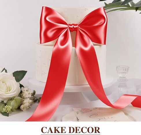 Q&J Fabric Co 3'' Wide Shiny Satin Ribbon 25 Yards/Roll Red Large Polyester Gift Wrap Ribbon Smooth for Crafts Bows Chair Sash Cake Bouquets Wedding Party Decoration Floral Sewing in Saudi Arabia