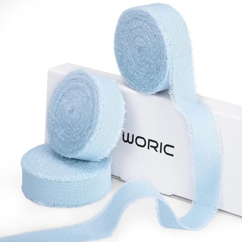 Light Blue Ribbon 5/8 Inch x 18Yards 3 Rolls Baby Blue Cotton Ribbon Handmade Frayed Fringe Ribbons for Baby Shower DIY Crafts Gift Wrapping Bridal Bouquets Wedding Invitation Home Decorations in Saudi Arabia