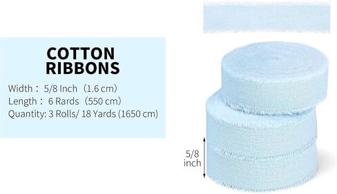 Light Blue Ribbon 5/8 Inch x 18Yards 3 Rolls Baby Blue Cotton Ribbon Handmade Frayed Fringe Ribbons for Baby Shower DIY Crafts Gift Wrapping Bridal Bouquets Wedding Invitation Home Decorations in Saudi Arabia