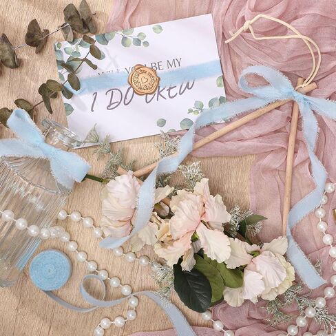 Light Blue Ribbon 5/8 Inch x 18Yards 3 Rolls Baby Blue Cotton Ribbon Handmade Frayed Fringe Ribbons for Baby Shower DIY Crafts Gift Wrapping Bridal Bouquets Wedding Invitation Home Decorations in Saudi Arabia