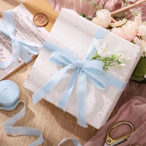Light Blue Ribbon 5/8 Inch x 18Yards 3 Rolls Baby Blue Cotton Ribbon Handmade Frayed Fringe Ribbons for Baby Shower DIY Crafts Gift Wrapping Bridal Bouquets Wedding Invitation Home Decorations in Saudi Arabia