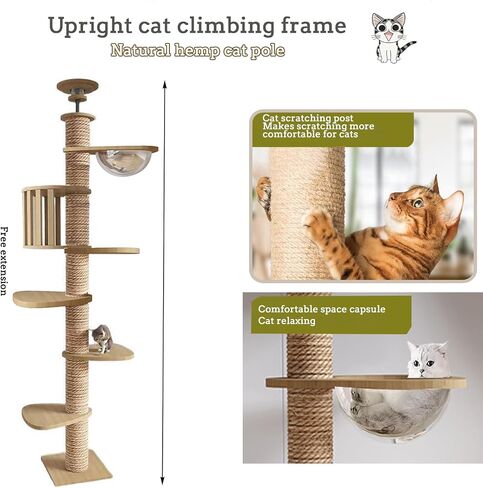 Floor to Ceiling cat Tree - Adjustable Height (95-98in,104.3-108.2in)- with Width 4.33 in Scratching Post,Cat Hammock,Fully Wrapped with sisal Rope - Heavy Duty cat Tree.(Holds 110 lbs) in Kuwait
