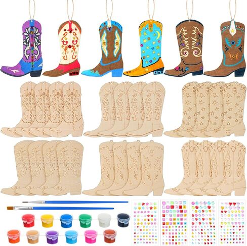 Blueweenly 24 PCS Cowboy Boots Wood DIY الحرف ، الحرف الغربية غير المكتملة الحذاء الخشبي على شكل حلي على شكل حزب رعاة البقر الحفلات للموضوع الغربي أنشطة DIY in Saudi Arabia