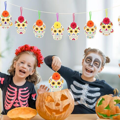 Fennoral 10 Pack Day of the Dead Craft Kits للأطفال تجعلك تملك Sugar Skull De de Los Muertos Ornament DIY تلوين الفنون والحرف الخشبية لصالح عيد الهالوين الإمدادات الزخرفية المكسيكية in Kuwait