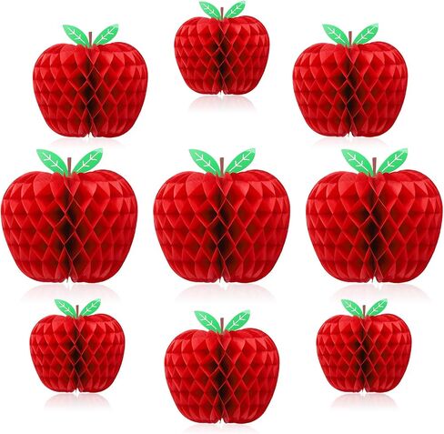 BestoFun 9-Piece Red Apple Honeycomb Paper Hanging Decorations - Back to School, Teacher Appreciation Day - Traditional Fruit Theme in Saudi Arabia