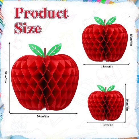 BestoFun 9-Piece Red Apple Honeycomb Paper Hanging Decorations - Back to School, Teacher Appreciation Day - Traditional Fruit Theme in Saudi Arabia