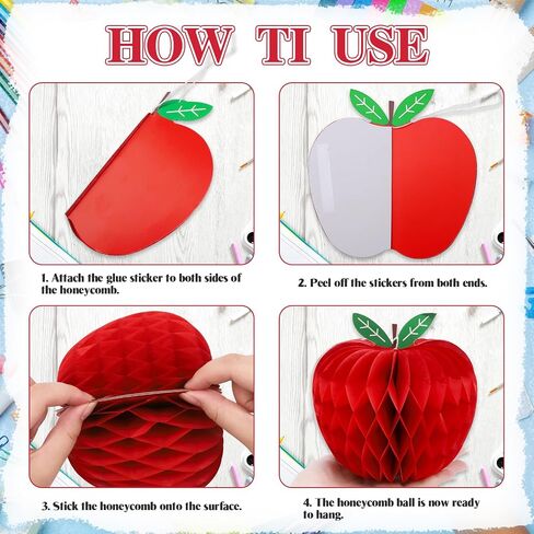 BestoFun 9-Piece Red Apple Honeycomb Paper Hanging Decorations - Back to School, Teacher Appreciation Day - Traditional Fruit Theme in Saudi Arabia