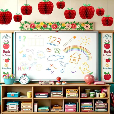 BestoFun 9-Piece Red Apple Honeycomb Paper Hanging Decorations - Back to School, Teacher Appreciation Day - Traditional Fruit Theme in Saudi Arabia