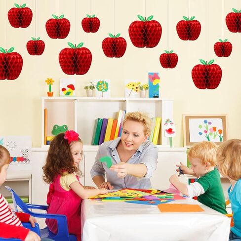 BestoFun 9-Piece Red Apple Honeycomb Paper Hanging Decorations - Back to School, Teacher Appreciation Day - Traditional Fruit Theme in Saudi Arabia