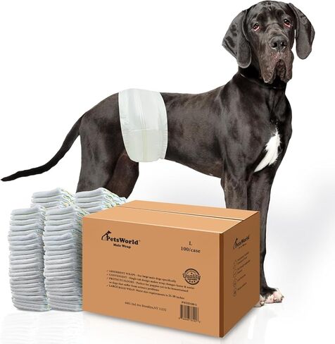 Petsworld Dog Diapers Male Male - 50 Count يمكن التخلص منها - فرق البطن الفائقة الصديقة للفراء مع مؤشر البلل - لفائف الكلاب القابلة للتعديل لسلس السلس والتدريب (الخصر 18-25 بوصة) in Kuwait