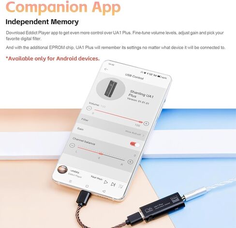 مضخم سماعة الرأس SHANLING UA1 Plus، USB DAC/AMP، مزدوج 43131 DAC، شريحة استقبال USB CT701، يدعم ما يصل إلى 768 كيلو هرتز/32 بت، DSD256، 80 ميجا واط @ 32 أوم، التحكم في تطبيق Android (فضي) in Kuwait