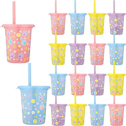 24 Pcs Blue Dog Paw Plastic Cups with Lids and Straws, Blue Dog Paw Print Birthday Party Favor 16oz Reusable Cups for Baby Shower Puppy Themed Party Supplies in Saudi Arabia
