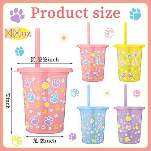 24 Pcs Blue Dog Paw Plastic Cups with Lids and Straws, Blue Dog Paw Print Birthday Party Favor 16oz Reusable Cups for Baby Shower Puppy Themed Party Supplies in Saudi Arabia