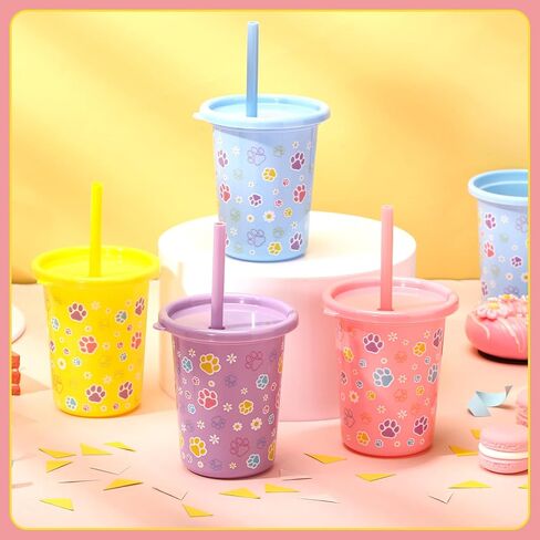 24 Pcs Blue Dog Paw Plastic Cups with Lids and Straws, Blue Dog Paw Print Birthday Party Favor 16oz Reusable Cups for Baby Shower Puppy Themed Party Supplies in Saudi Arabia