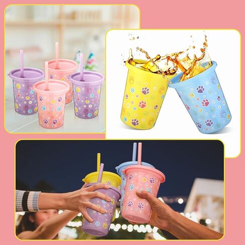 24 Pcs Blue Dog Paw Plastic Cups with Lids and Straws, Blue Dog Paw Print Birthday Party Favor 16oz Reusable Cups for Baby Shower Puppy Themed Party Supplies in Saudi Arabia