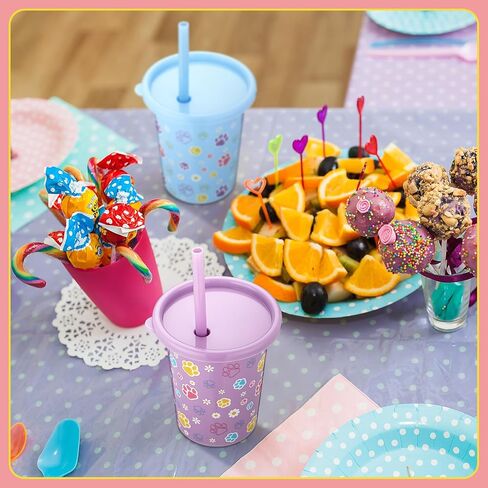 24 Pcs Blue Dog Paw Plastic Cups with Lids and Straws, Blue Dog Paw Print Birthday Party Favor 16oz Reusable Cups for Baby Shower Puppy Themed Party Supplies in Saudi Arabia