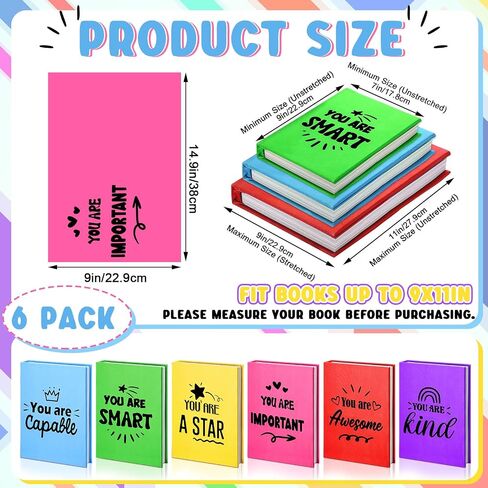 6 Pcs Stretchable Book Cover Reusable Protector for Hardcover Textbooks up to 9 x 11, Inspirational Colored Quotes Book Covers Washable Textbook Protector for Back to School Gift Supplies in Saudi Arabia