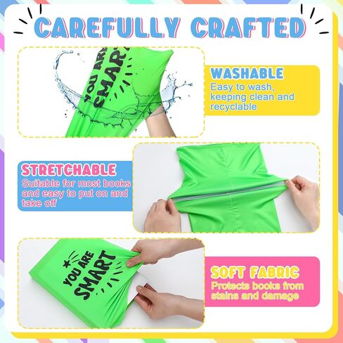 6 Pcs Stretchable Book Cover Reusable Protector for Hardcover Textbooks up to 9 x 11, Inspirational Colored Quotes Book Covers Washable Textbook Protector for Back to School Gift Supplies in Saudi Arabia