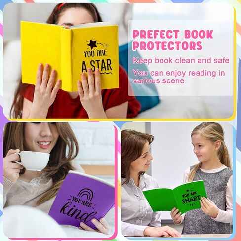 6 Pcs Stretchable Book Cover Reusable Protector for Hardcover Textbooks up to 9 x 11, Inspirational Colored Quotes Book Covers Washable Textbook Protector for Back to School Gift Supplies in Saudi Arabia