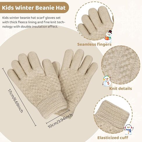 3 Pcs Kids Winter Beanie Hat Scarf Gloves Set Thick Knit Warm Fleece Lined Beanie Caps Mittens for Boys Girls, C-Purple in Kuwait