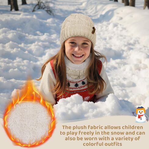 3 Pcs Kids Winter Beanie Hat Scarf Gloves Set Thick Knit Warm Fleece Lined Beanie Caps Mittens for Boys Girls, C-Purple in Kuwait