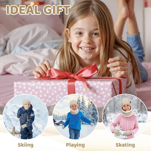 3 Pcs Kids Winter Beanie Hat Scarf Gloves Set Thick Knit Warm Fleece Lined Beanie Caps Mittens for Boys Girls, C-Purple in Kuwait