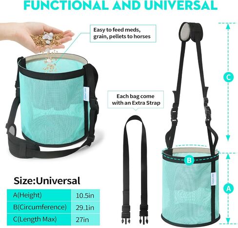 Horse Feed Bag 2 Pcs, Mesh Feed Bags for Horses, Muzzle Feedbag for Feeding Grain, Anti-Spill Design Feeder, Soft Neck Pad Nose Pad, Universal Fit (Mint, Pack of 2) in Kuwait