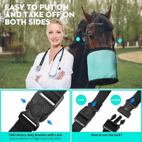 Horse Feed Bag 2 Pcs, Mesh Feed Bags for Horses, Muzzle Feedbag for Feeding Grain, Anti-Spill Design Feeder, Soft Neck Pad Nose Pad, Universal Fit (Mint, Pack of 2) in Kuwait