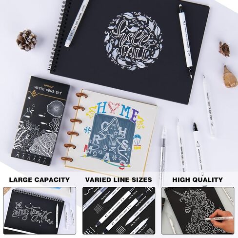 HNIHUY White Ink Pens, Fine Point White Gel Pens, Brush Tip Acrylic Markers, Dual-Tip Opaque Paint Pens for Black Paper Drawing, Sketching, Illustration, Card Making, 6 Pack in Kuwait