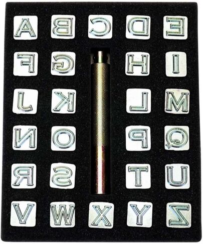 شركة Springfield Leather Company 3/4 "Open Face Alphabet Stture - أداة ختم الجلود المعدنية للجلد ومشاريع DIY واضطابات رسائل واضحة in Saudi Arabia