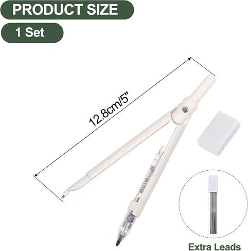 PATIKIL Compass for Geometry, Metal Compass with Extra Leads and Eraser Geometry Math Drafting Drawing Measuring Tools for Classroom Office Supplies, White in Saudi Arabia