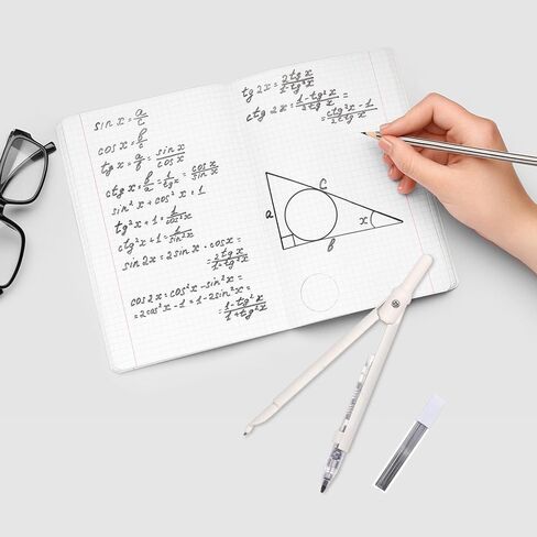 PATIKIL Compass for Geometry, Metal Compass with Extra Leads and Eraser Geometry Math Drafting Drawing Measuring Tools for Classroom Office Supplies, White in Saudi Arabia