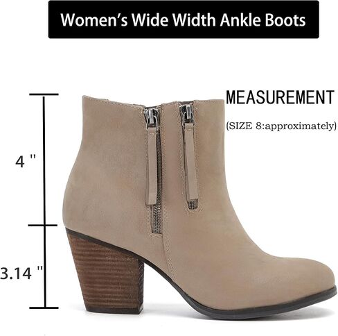 Luoika Women's Wide Width Ankle Boots, Chunky Heel Side Zipper Extra Wide Short Booties. in Saudi Arabia