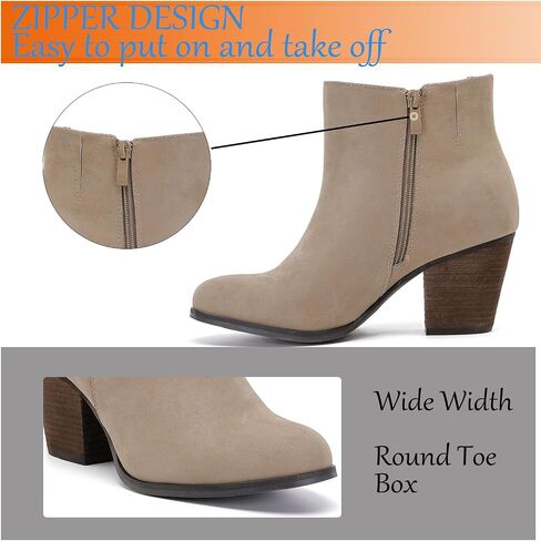 Luoika Women's Wide Width Ankle Boots, Chunky Heel Side Zipper Extra Wide Short Booties. in Saudi Arabia