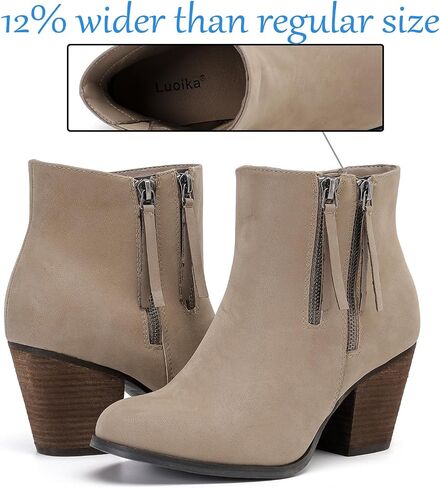 Luoika Women's Wide Width Ankle Boots, Chunky Heel Side Zipper Extra Wide Short Booties. in Saudi Arabia